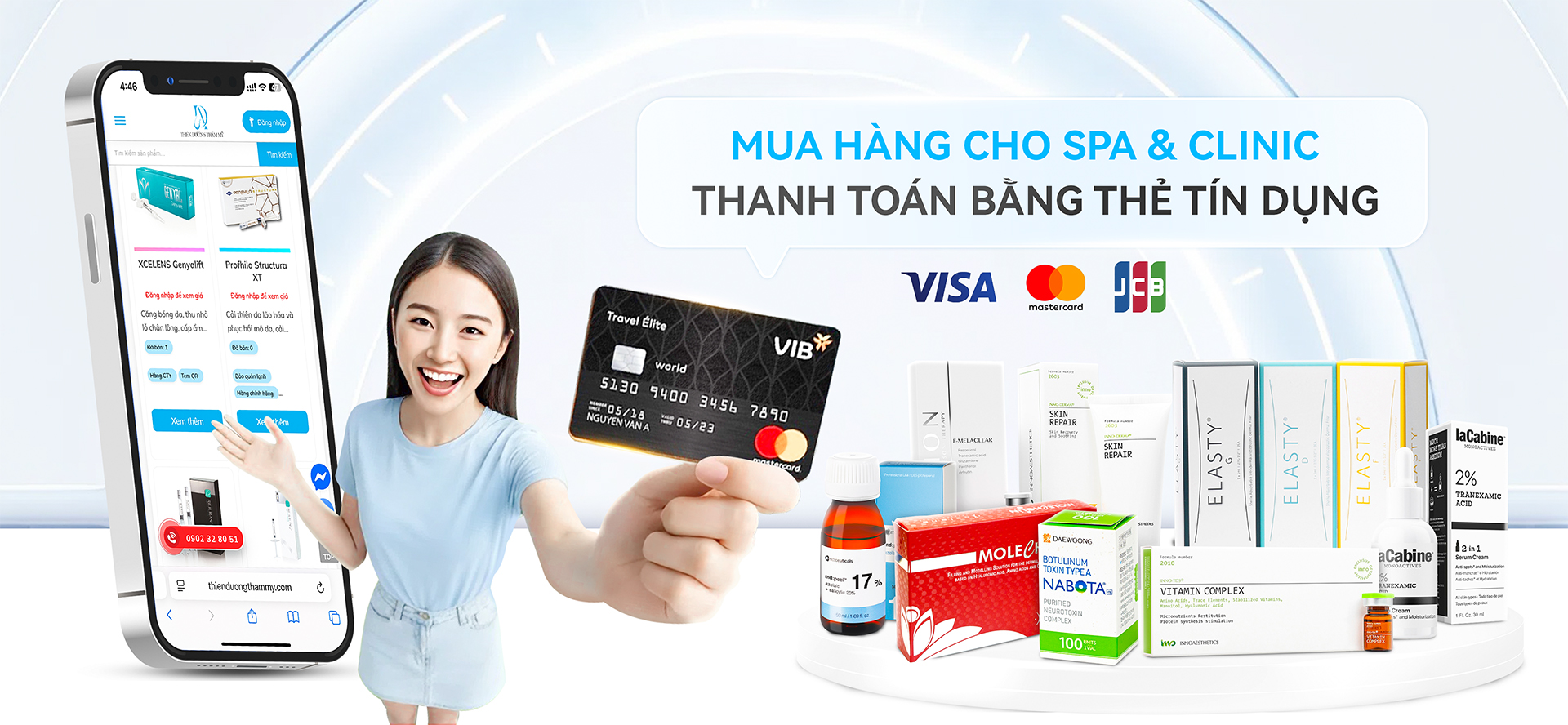 Mua hàng cho Spa và Clinic, thanh toán bằng Thẻ Tín dụng